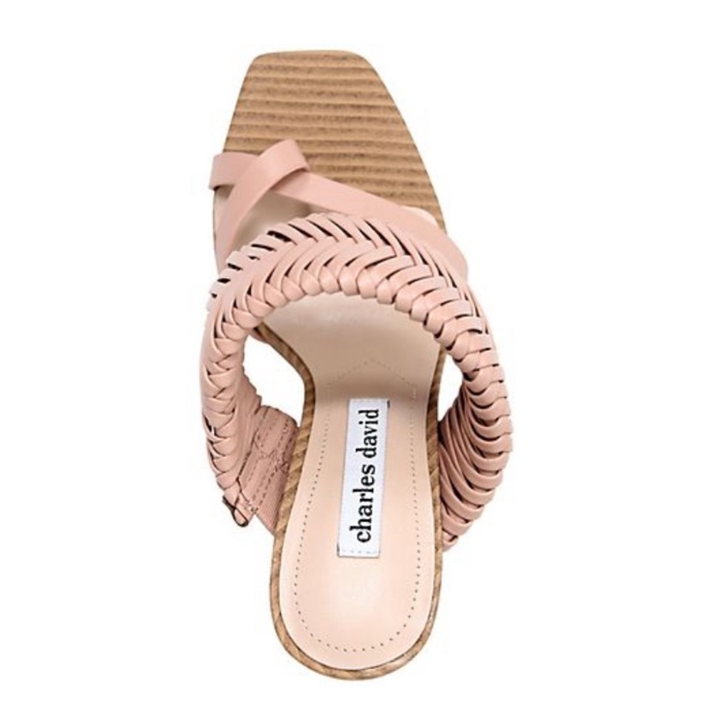 New ! Charles David Women's Horatio Woven Chunky Heel Sandals Nude Pink 6.5 Boho